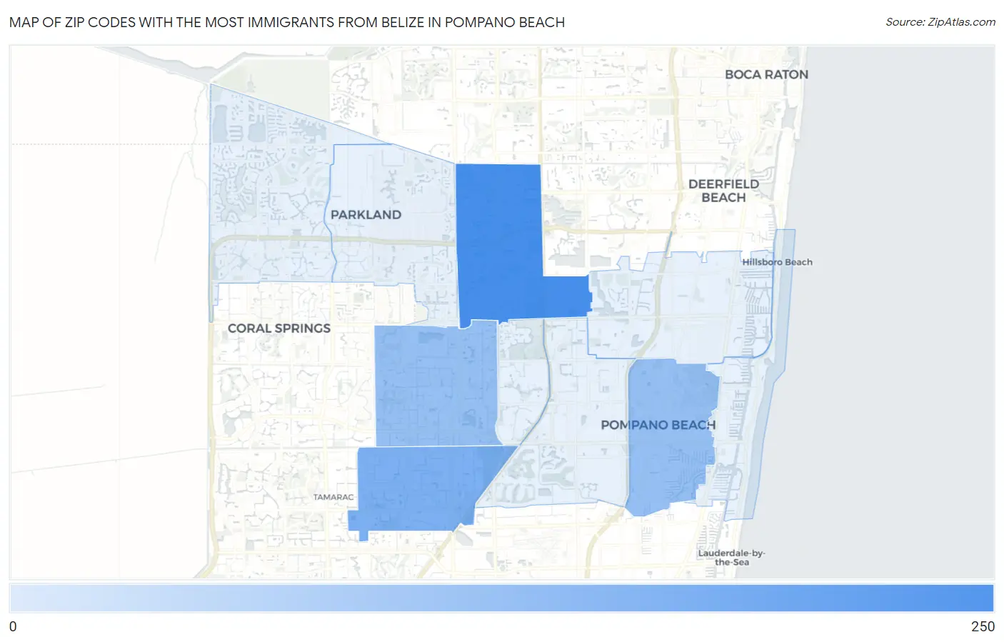 Zip Codes with the Most Immigrants from Belize in Pompano Beach Map