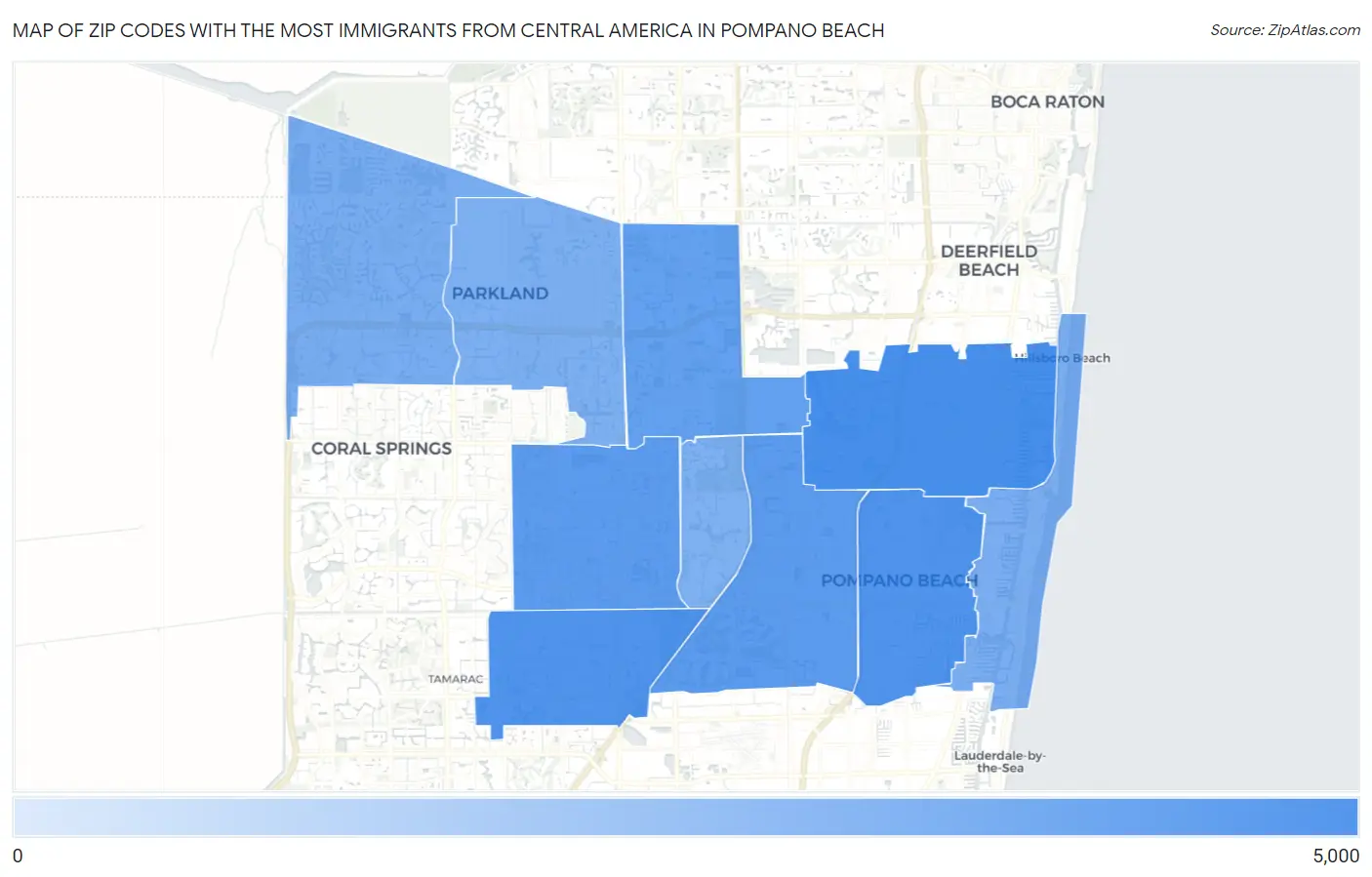 Zip Codes with the Most Immigrants from Central America in Pompano Beach Map