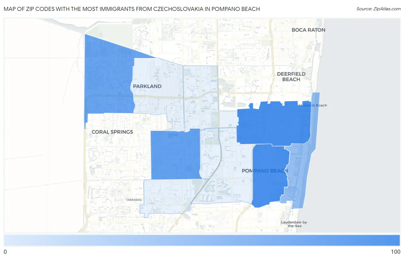 Zip Codes with the Most Immigrants from Czechoslovakia in Pompano Beach Map
