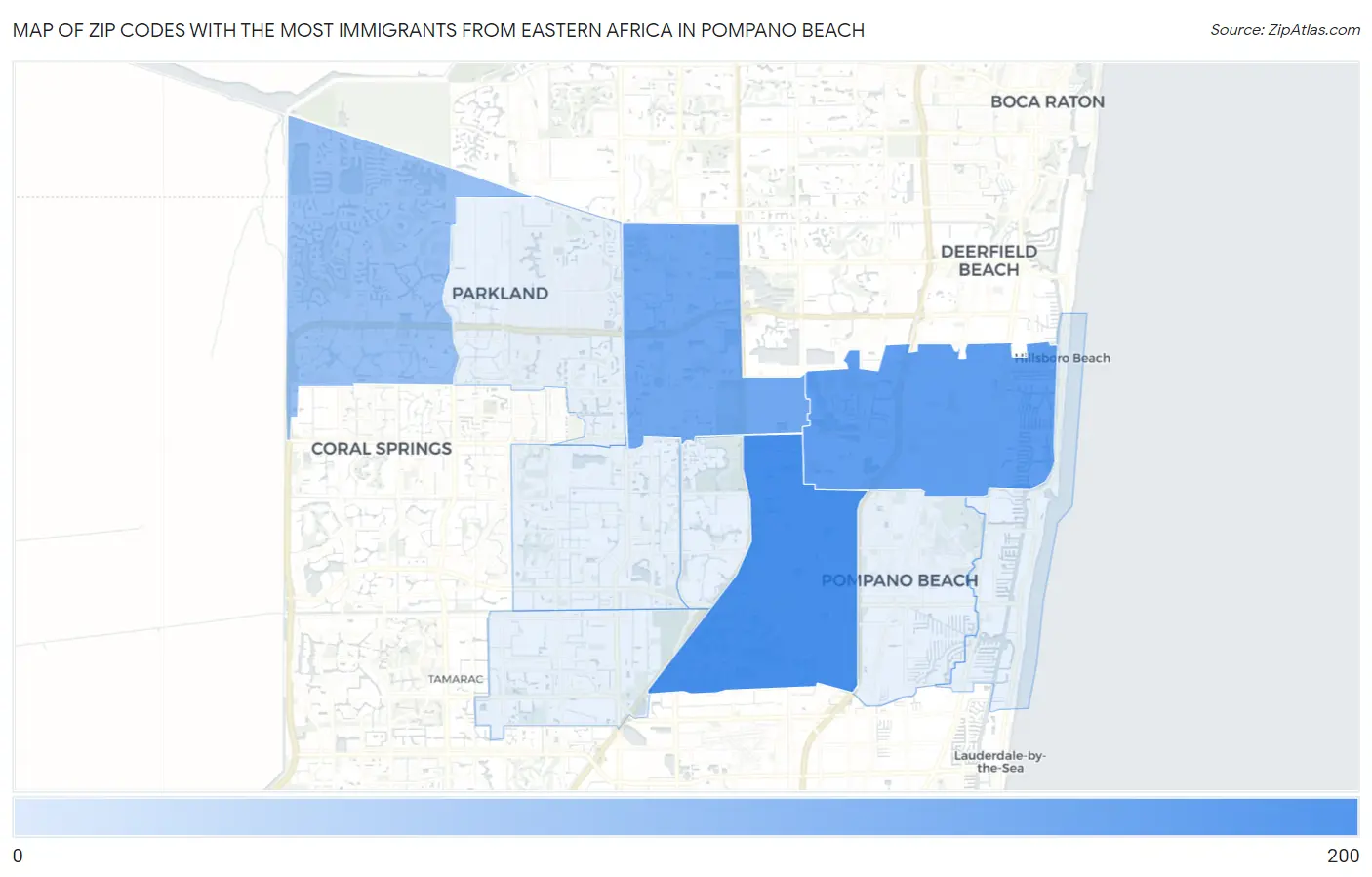 Zip Codes with the Most Immigrants from Eastern Africa in Pompano Beach Map