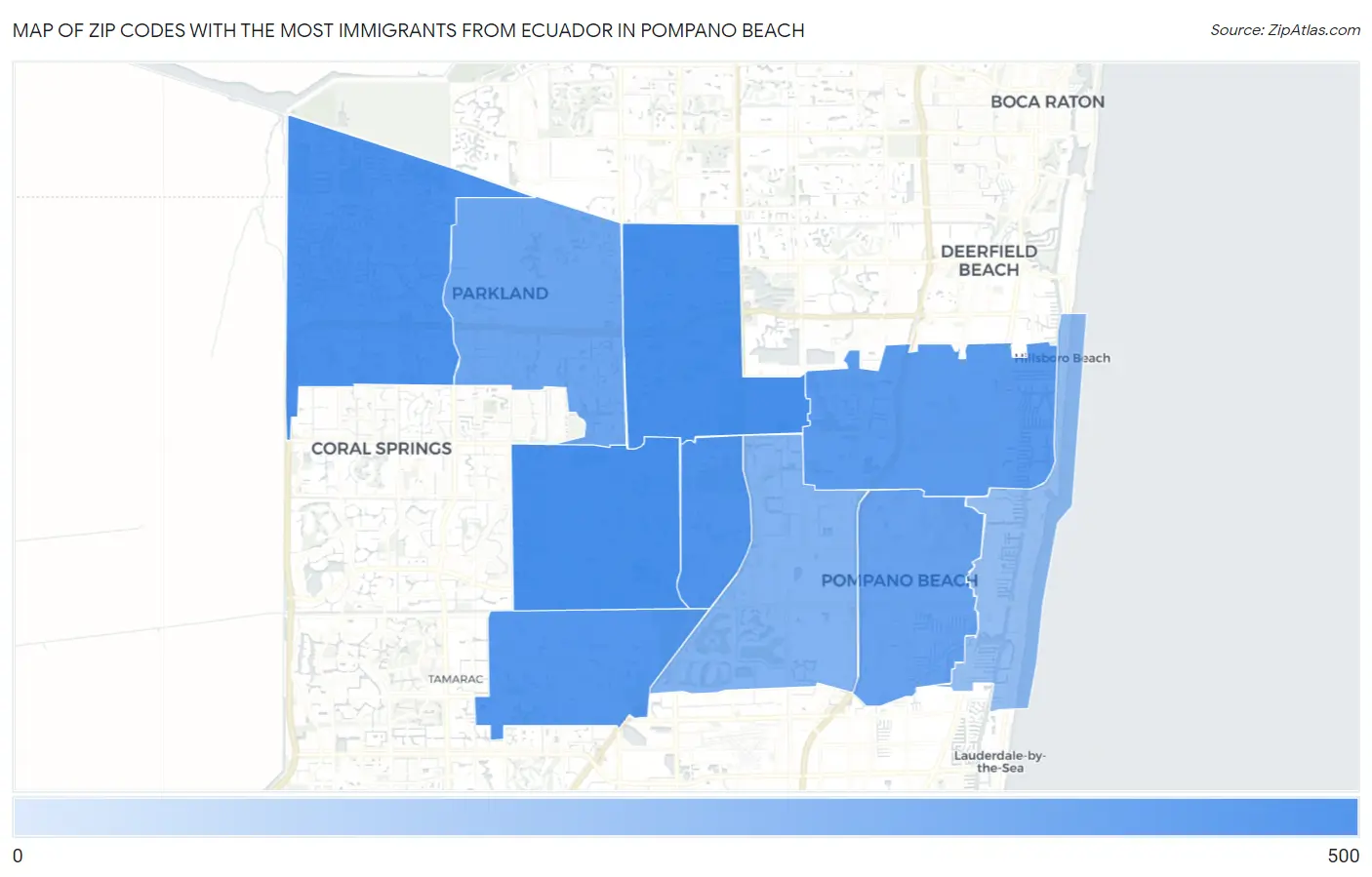 Zip Codes with the Most Immigrants from Ecuador in Pompano Beach Map