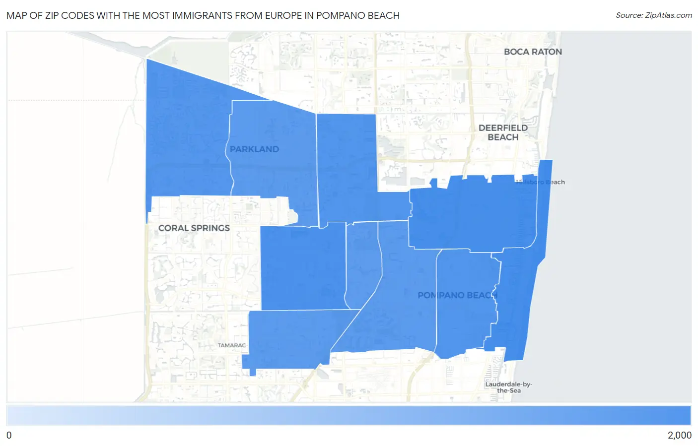 Zip Codes with the Most Immigrants from Europe in Pompano Beach Map