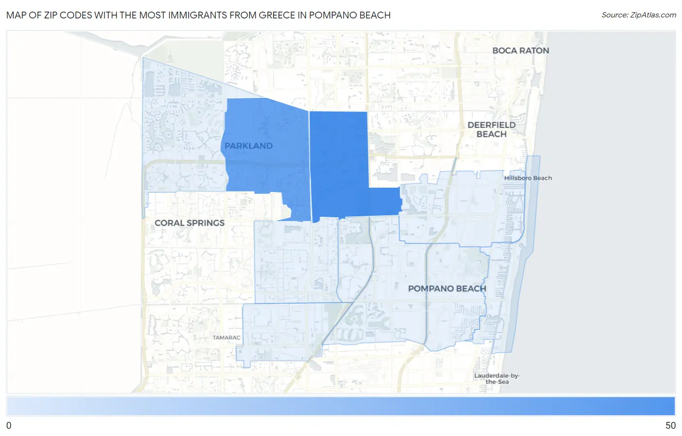 Zip Codes with the Most Immigrants from Greece in Pompano Beach Map