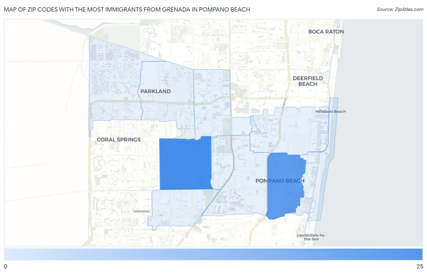 Zip Codes with the Most Immigrants from Grenada in Pompano Beach Map