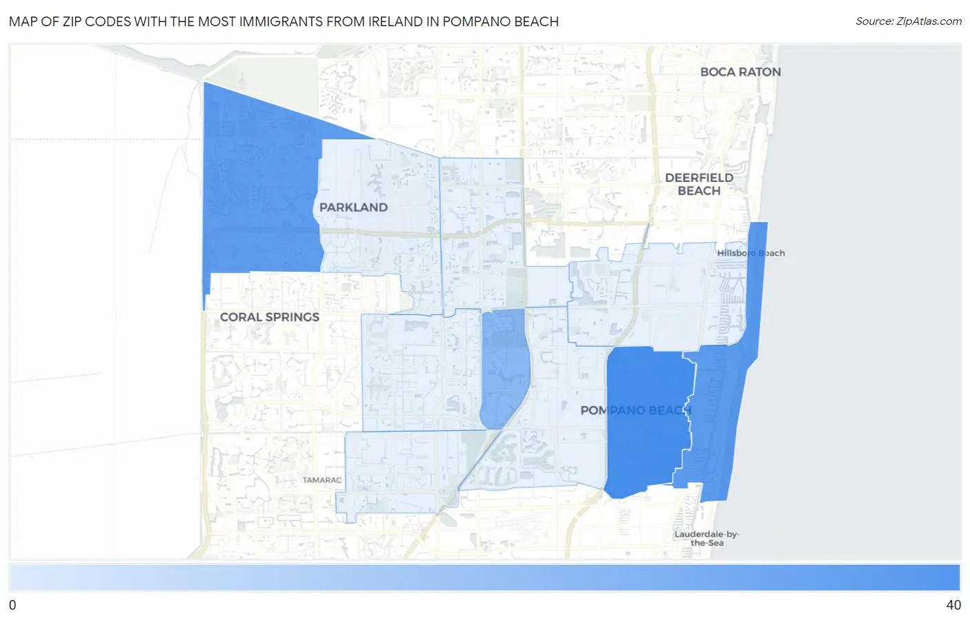 Zip Codes with the Most Immigrants from Ireland in Pompano Beach Map