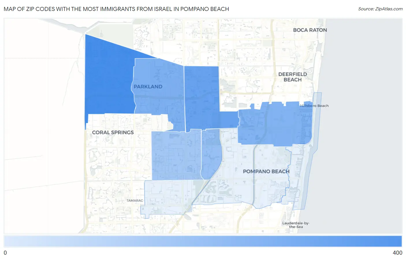 Zip Codes with the Most Immigrants from Israel in Pompano Beach Map