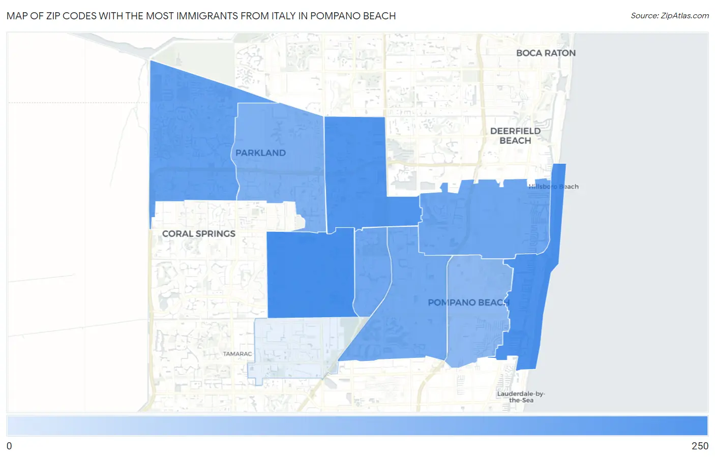 Zip Codes with the Most Immigrants from Italy in Pompano Beach Map