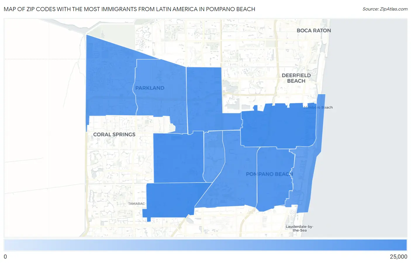 Zip Codes with the Most Immigrants from Latin America in Pompano Beach Map