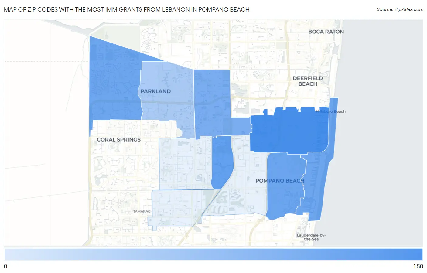 Zip Codes with the Most Immigrants from Lebanon in Pompano Beach Map