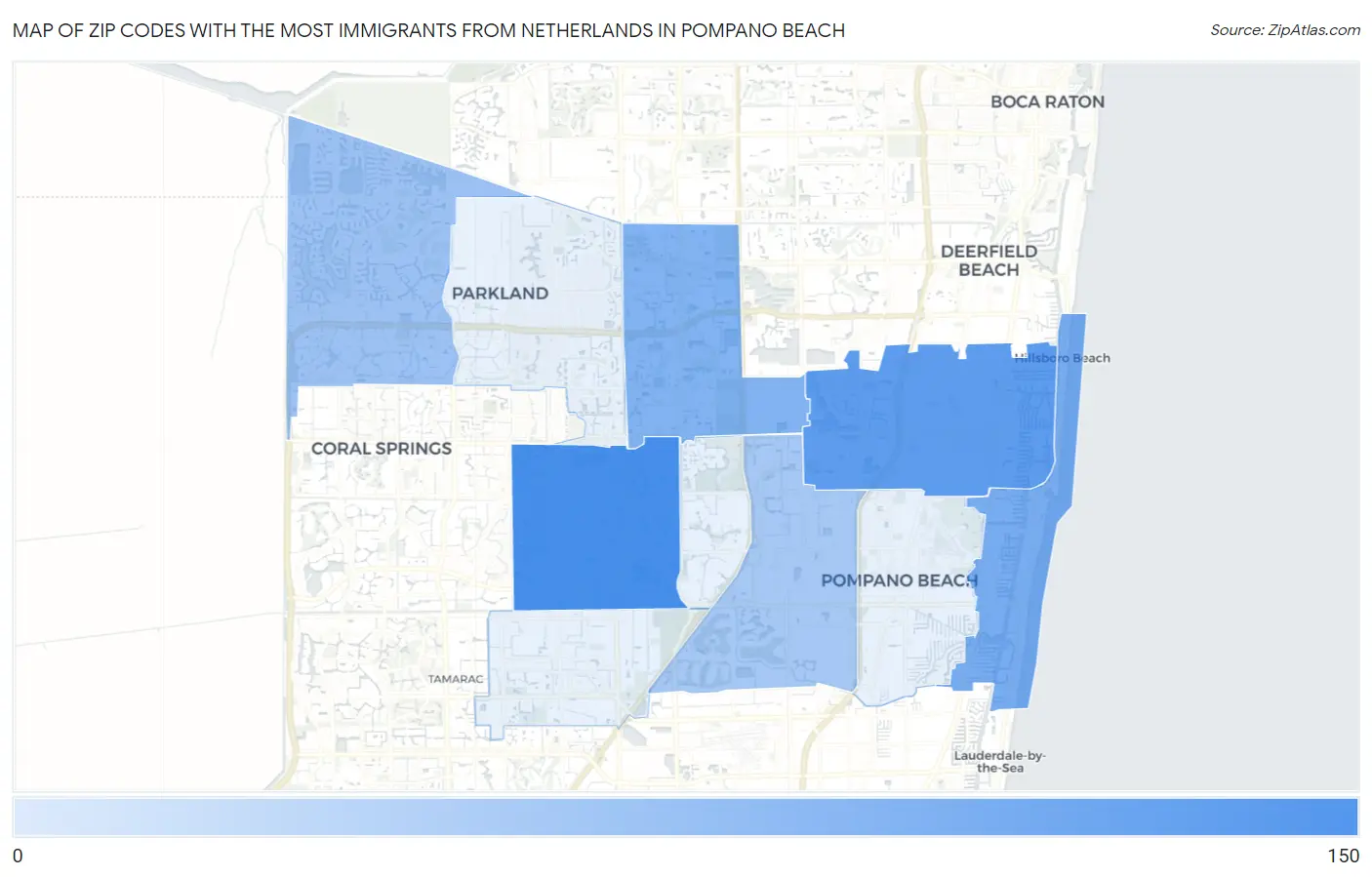 Zip Codes with the Most Immigrants from Netherlands in Pompano Beach Map