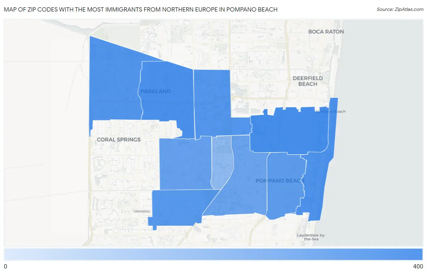 Zip Codes with the Most Immigrants from Northern Europe in Pompano Beach Map