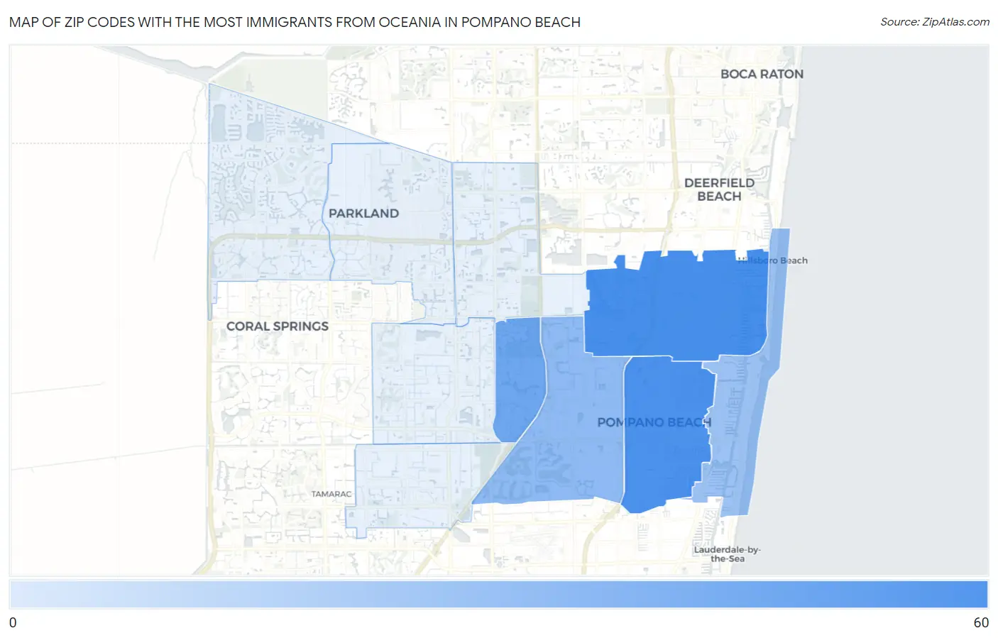 Zip Codes with the Most Immigrants from Oceania in Pompano Beach Map