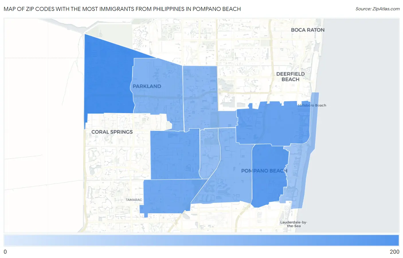 Zip Codes with the Most Immigrants from Philippines in Pompano Beach Map