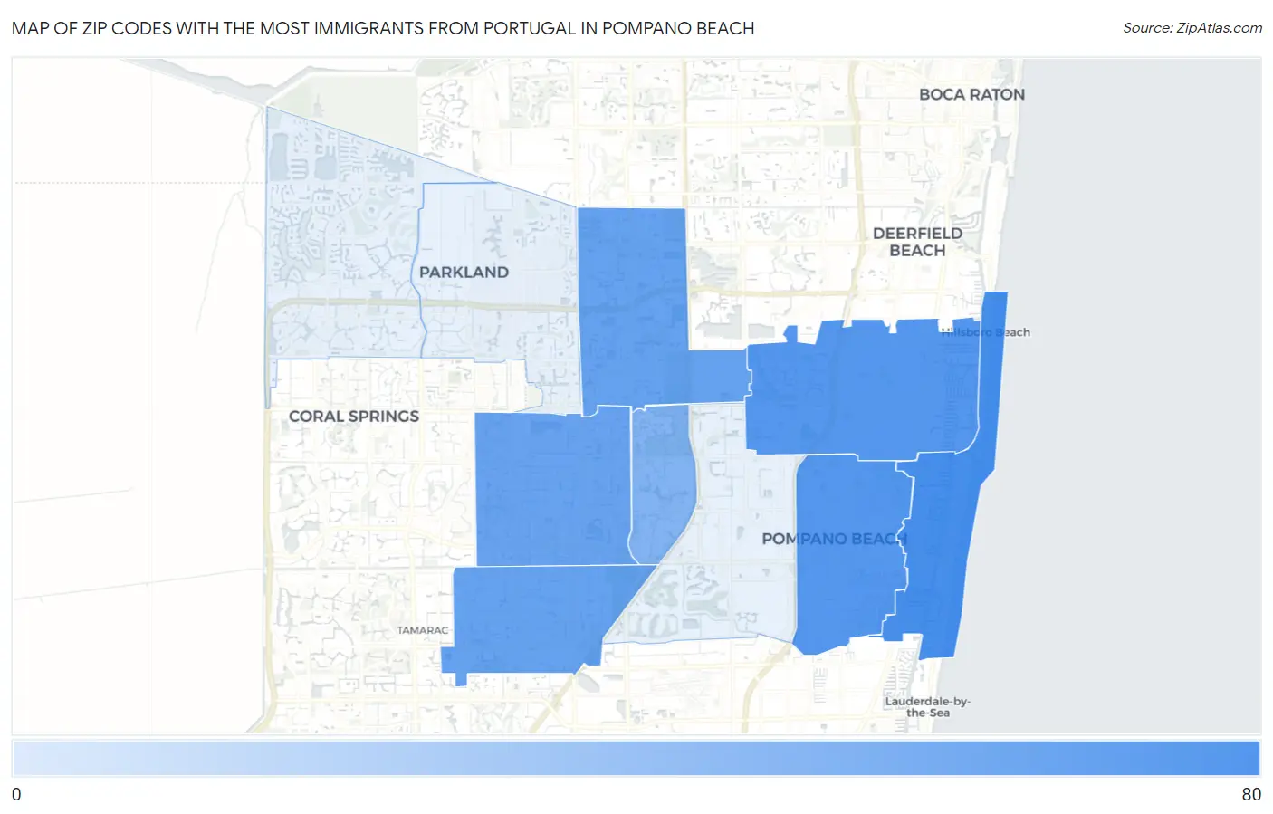 Zip Codes with the Most Immigrants from Portugal in Pompano Beach Map