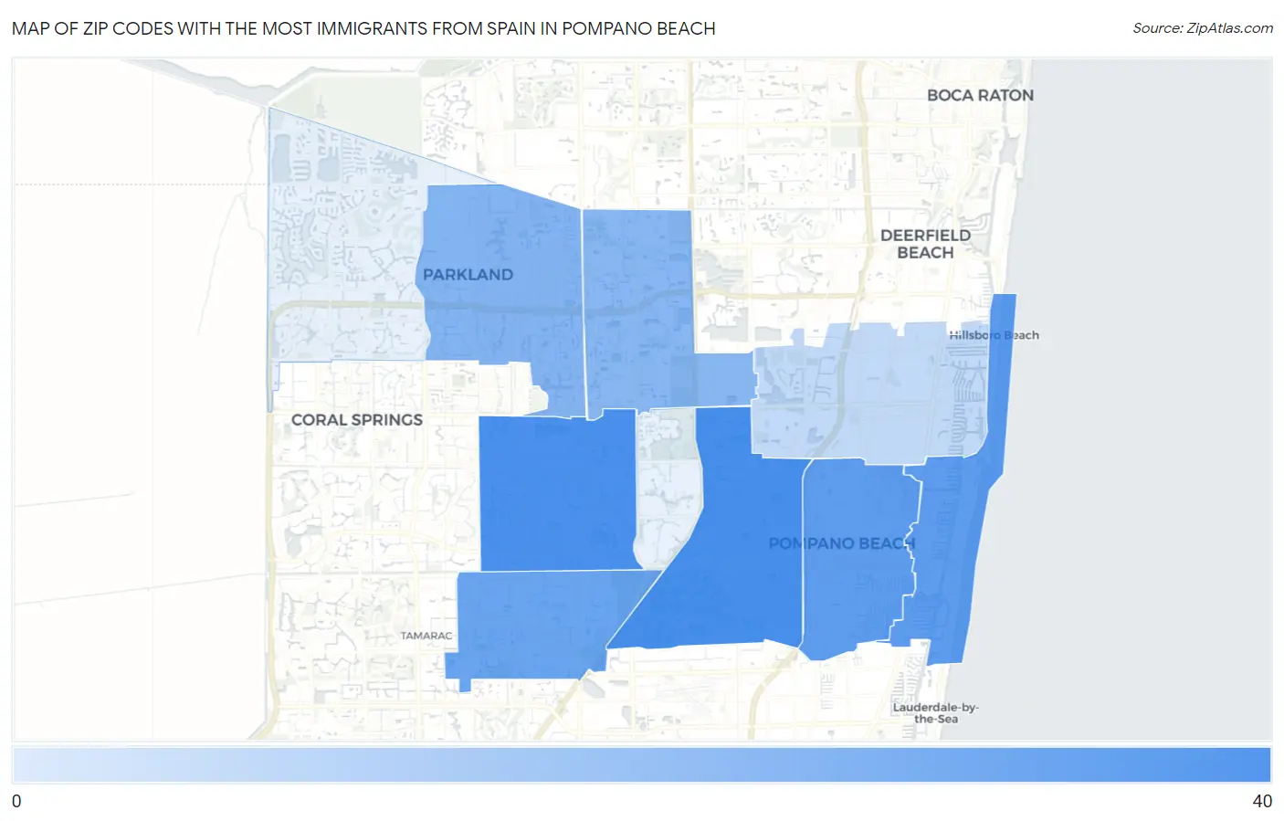 Zip Codes with the Most Immigrants from Spain in Pompano Beach Map