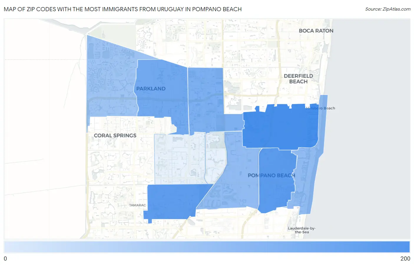 Zip Codes with the Most Immigrants from Uruguay in Pompano Beach Map
