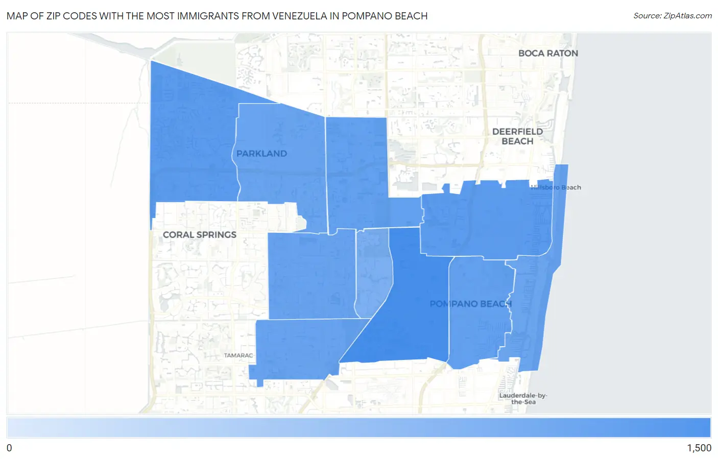 Zip Codes with the Most Immigrants from Venezuela in Pompano Beach Map