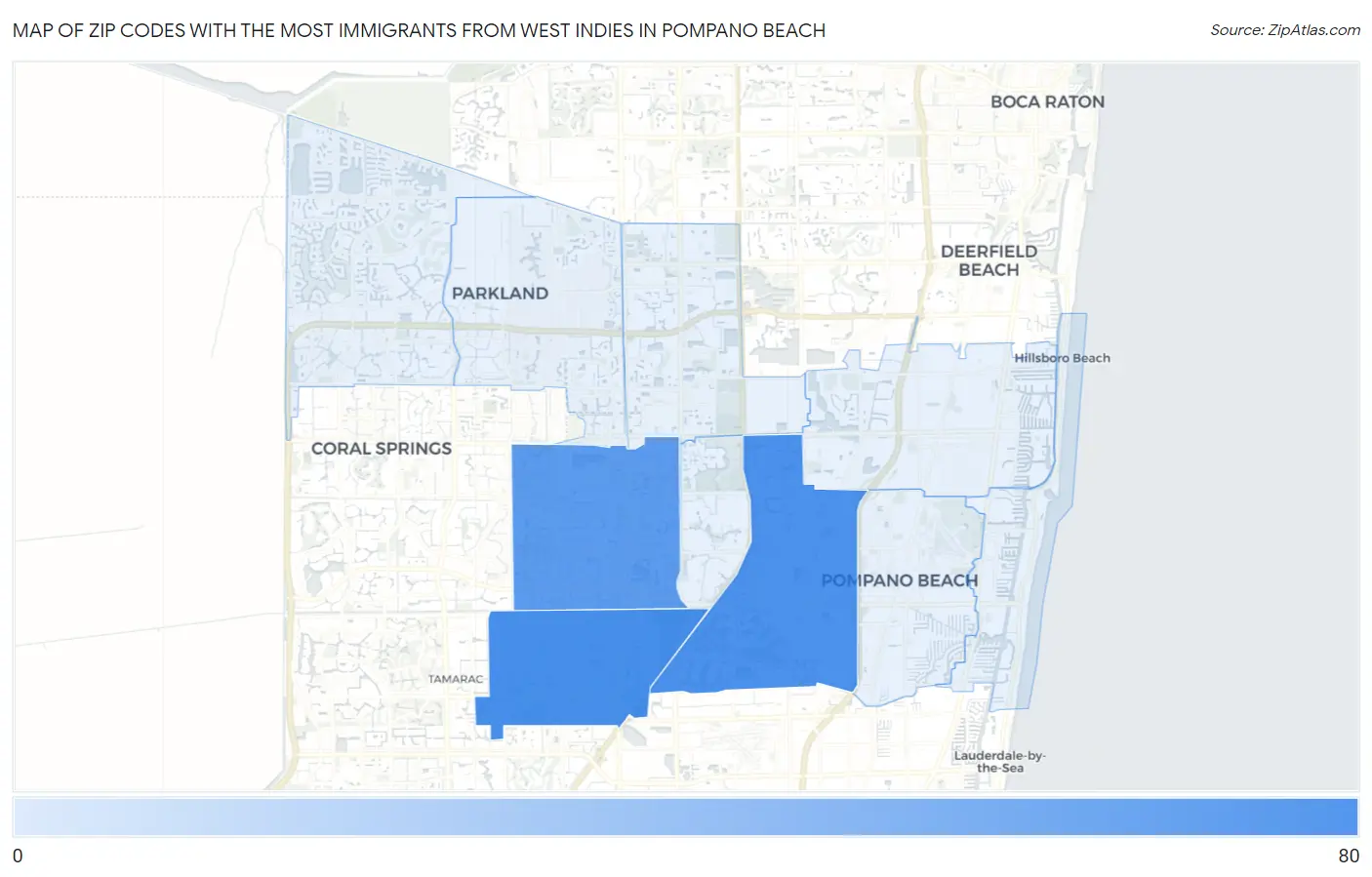 Zip Codes with the Most Immigrants from West Indies in Pompano Beach Map