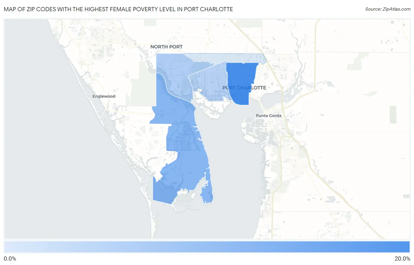 Zip Codes with the Highest Female Poverty Level in Port Charlotte Map