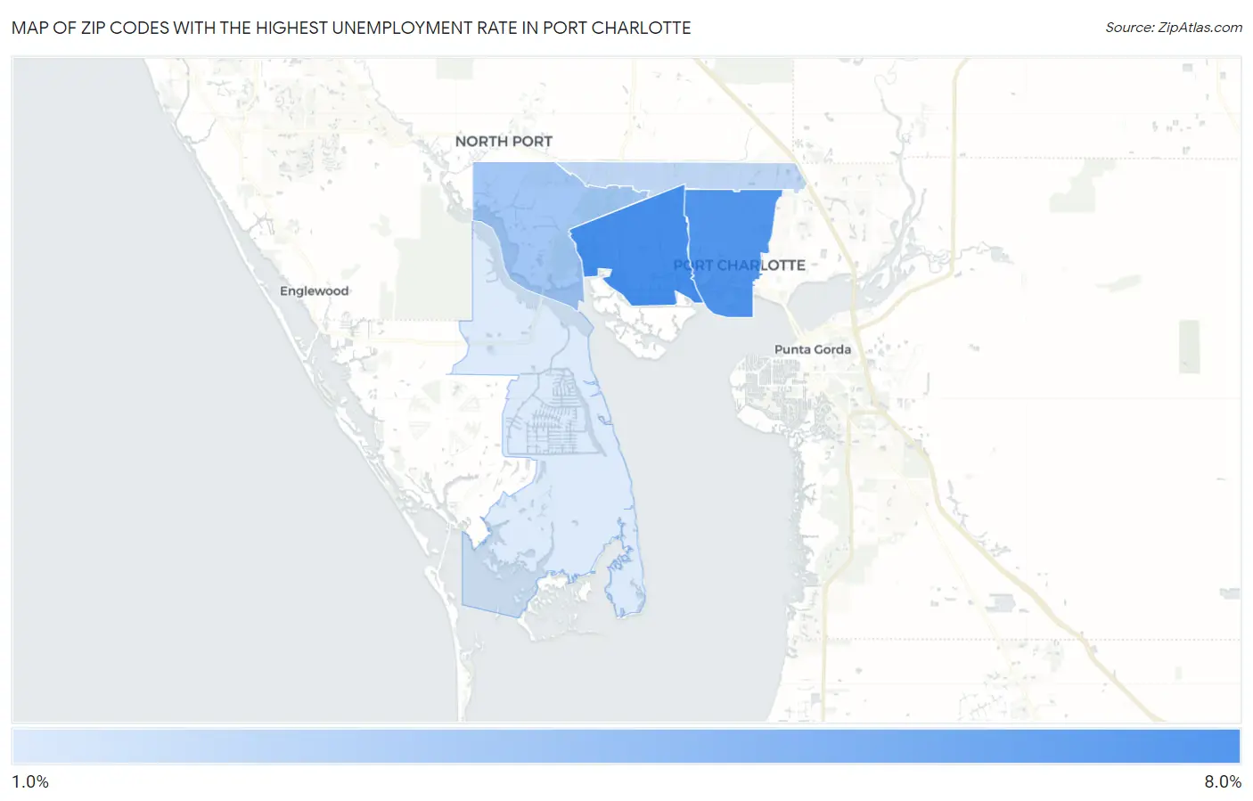 Zip Codes with the Highest Unemployment Rate in Port Charlotte Map