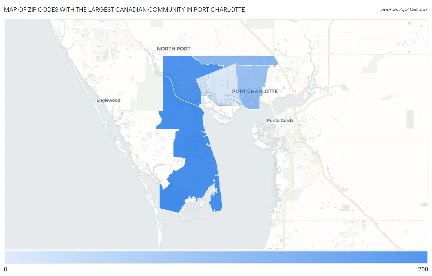 Zip Codes with the Largest Canadian Community in Port Charlotte Map