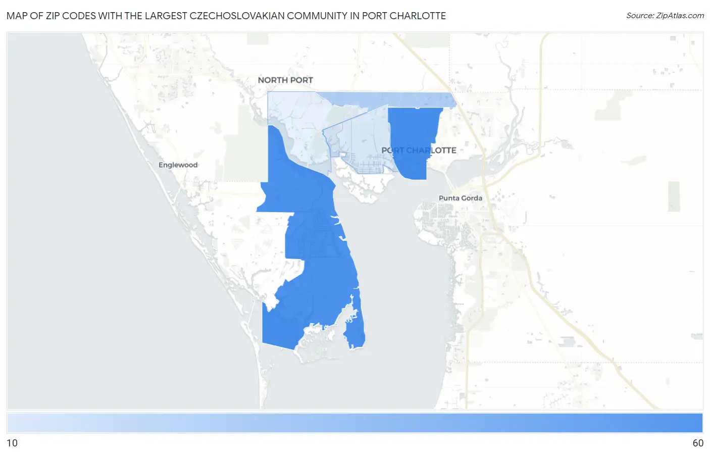 Zip Codes with the Largest Czechoslovakian Community in Port Charlotte Map