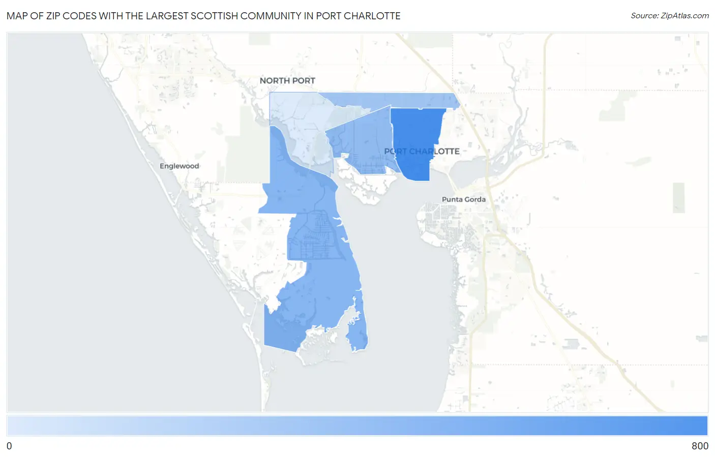 Zip Codes with the Largest Scottish Community in Port Charlotte Map