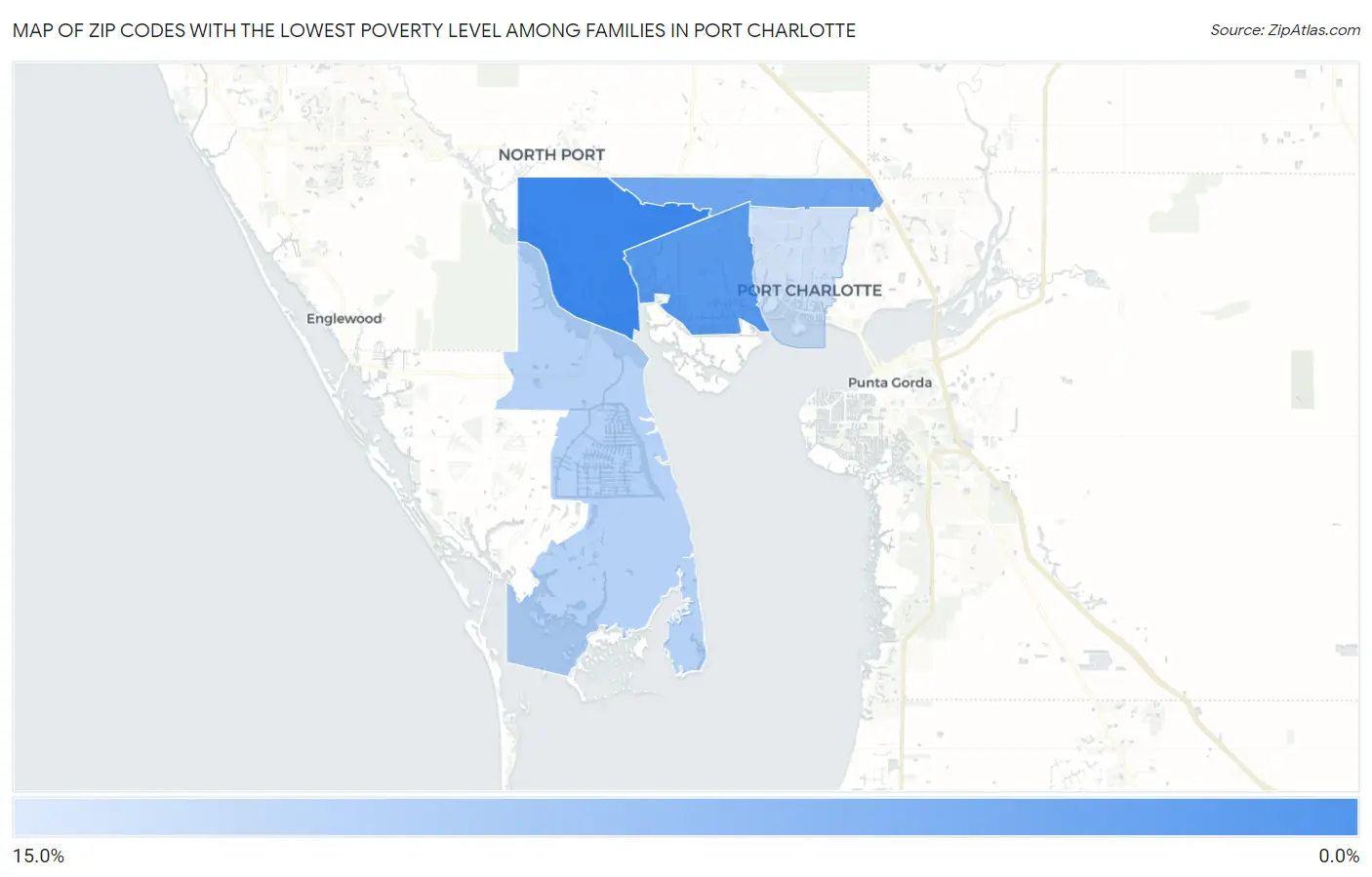 Zip Codes with the Lowest Poverty Level Among Families in Port Charlotte Map