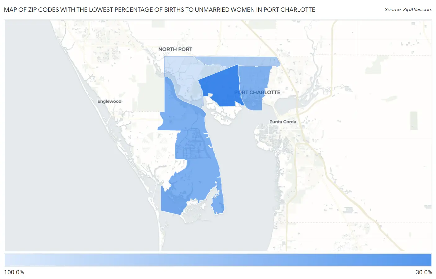 Zip Codes with the Lowest Percentage of Births to Unmarried Women in Port Charlotte Map