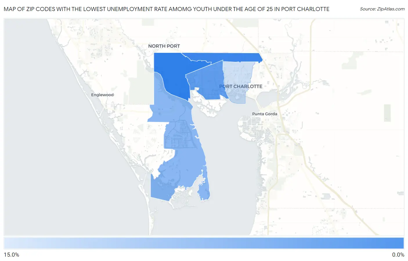 Zip Codes with the Lowest Unemployment Rate Amomg Youth Under the Age of 25 in Port Charlotte Map