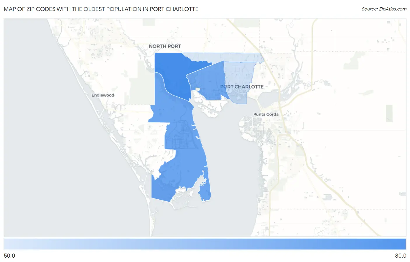 Zip Codes with the Oldest Population in Port Charlotte Map