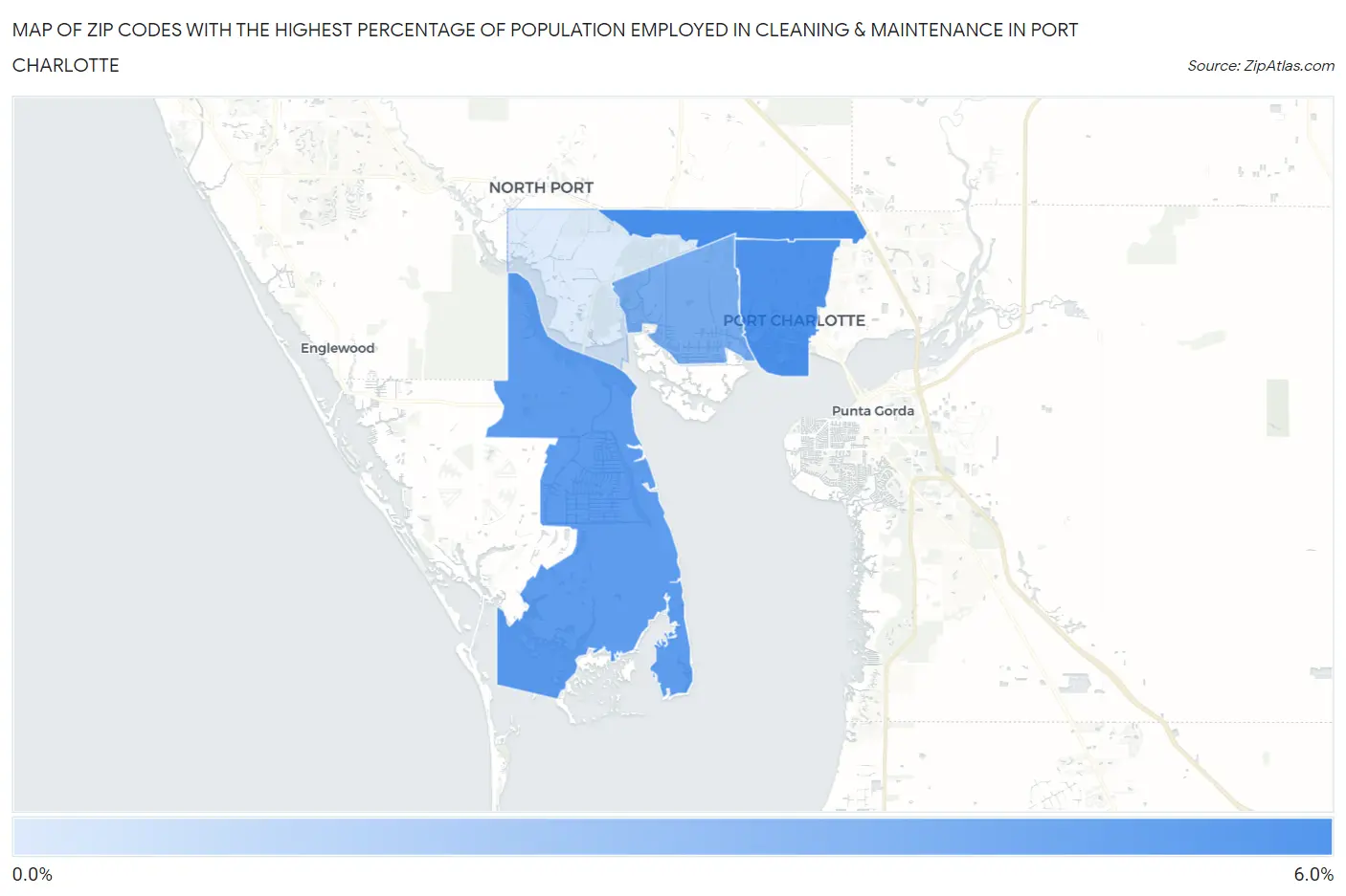 Zip Codes with the Highest Percentage of Population Employed in Cleaning & Maintenance in Port Charlotte Map