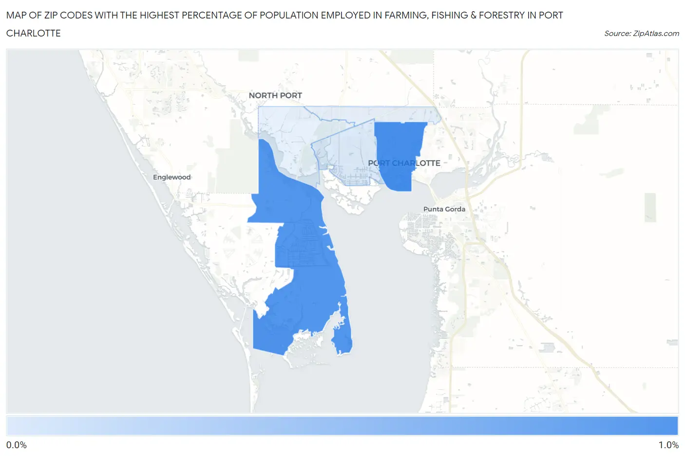 Zip Codes with the Highest Percentage of Population Employed in Farming, Fishing & Forestry in Port Charlotte Map