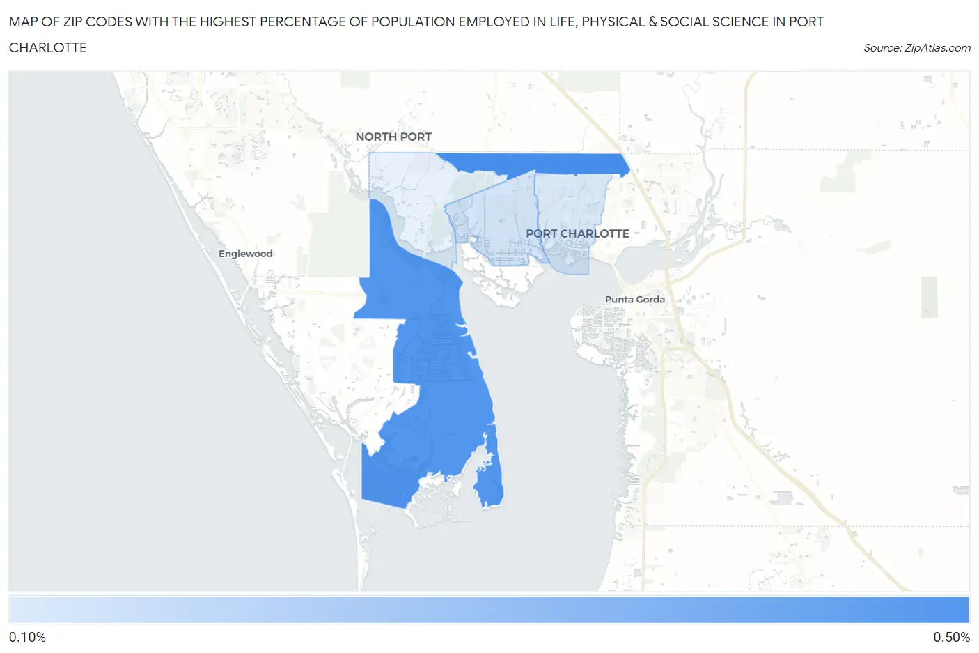 Zip Codes with the Highest Percentage of Population Employed in Life, Physical & Social Science in Port Charlotte Map
