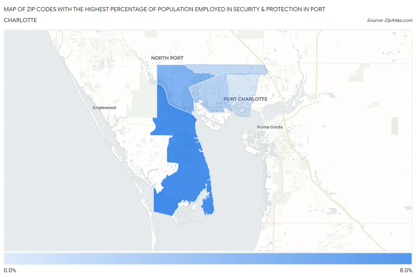 Zip Codes with the Highest Percentage of Population Employed in Security & Protection in Port Charlotte Map