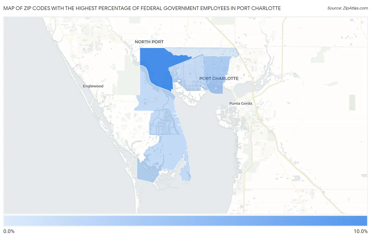 Zip Codes with the Highest Percentage of Federal Government Employees in Port Charlotte Map