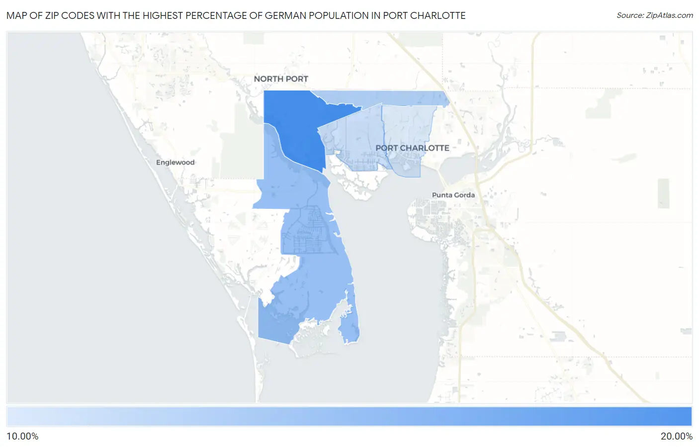 Zip Codes with the Highest Percentage of German Population in Port Charlotte Map