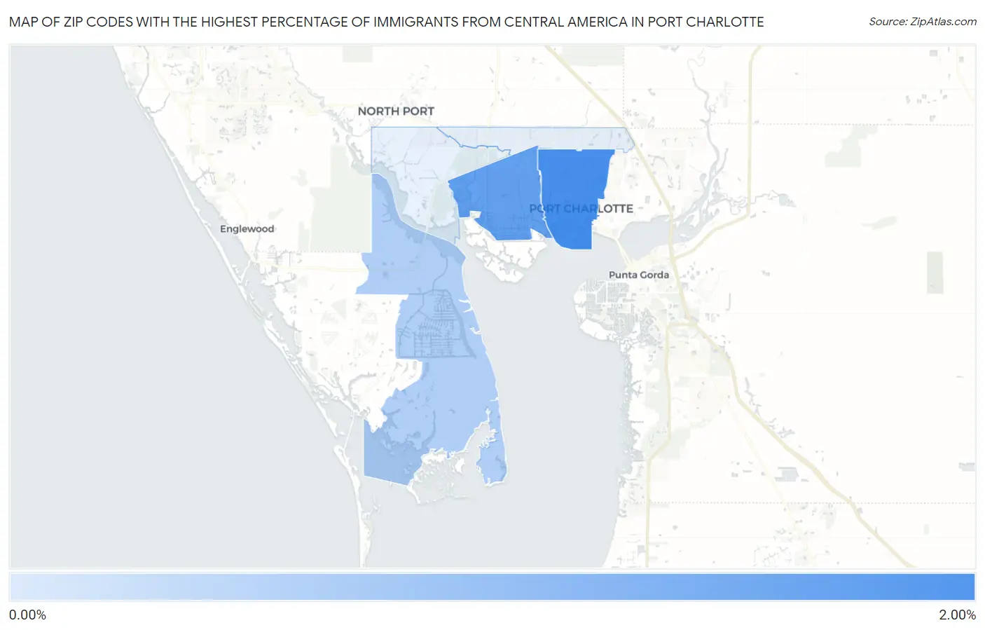Zip Codes with the Highest Percentage of Immigrants from Central America in Port Charlotte Map