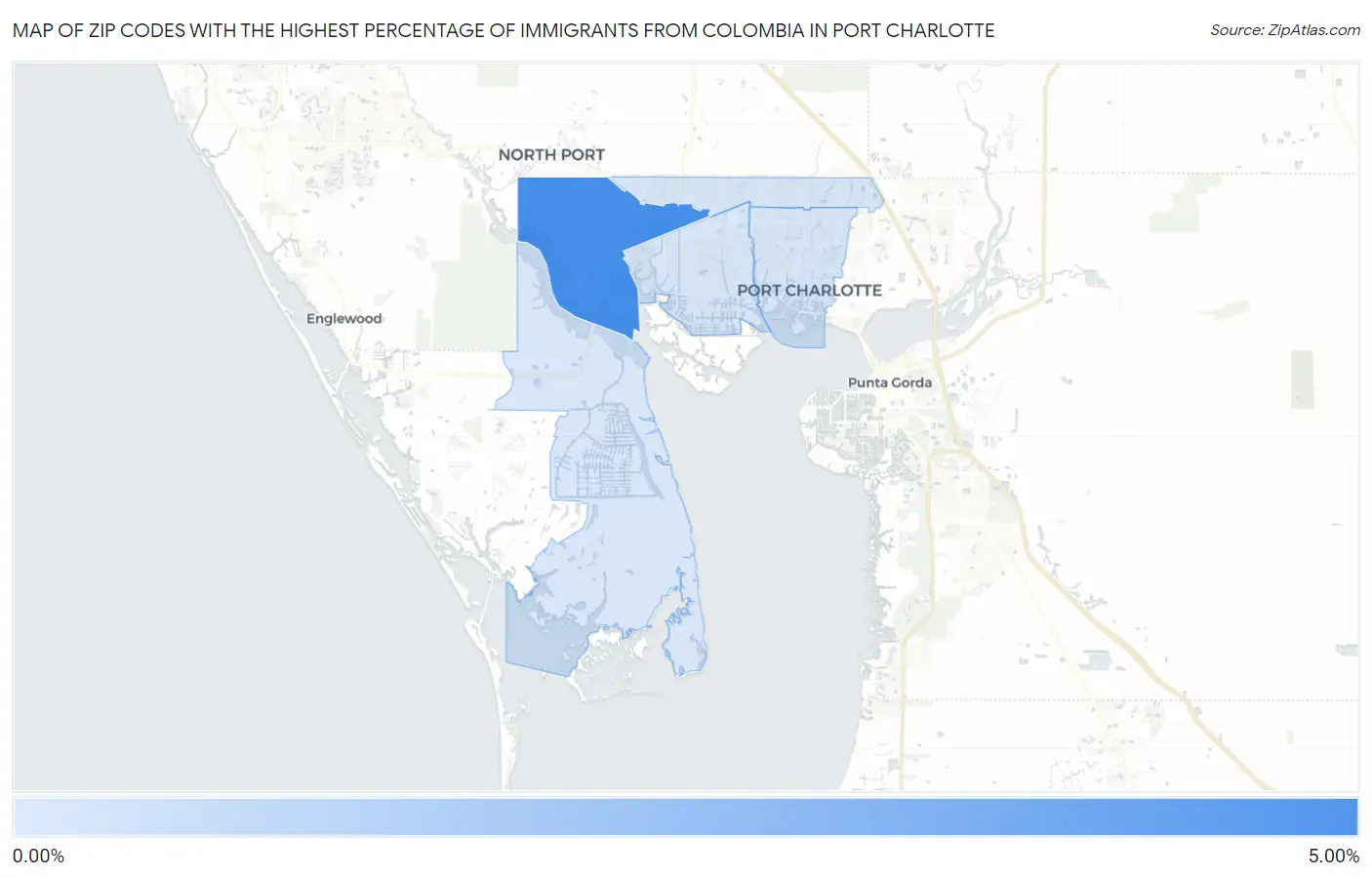 Zip Codes with the Highest Percentage of Immigrants from Colombia in Port Charlotte Map