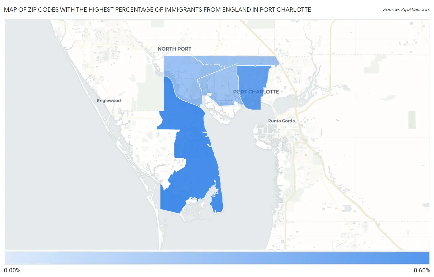Zip Codes with the Highest Percentage of Immigrants from England in Port Charlotte Map