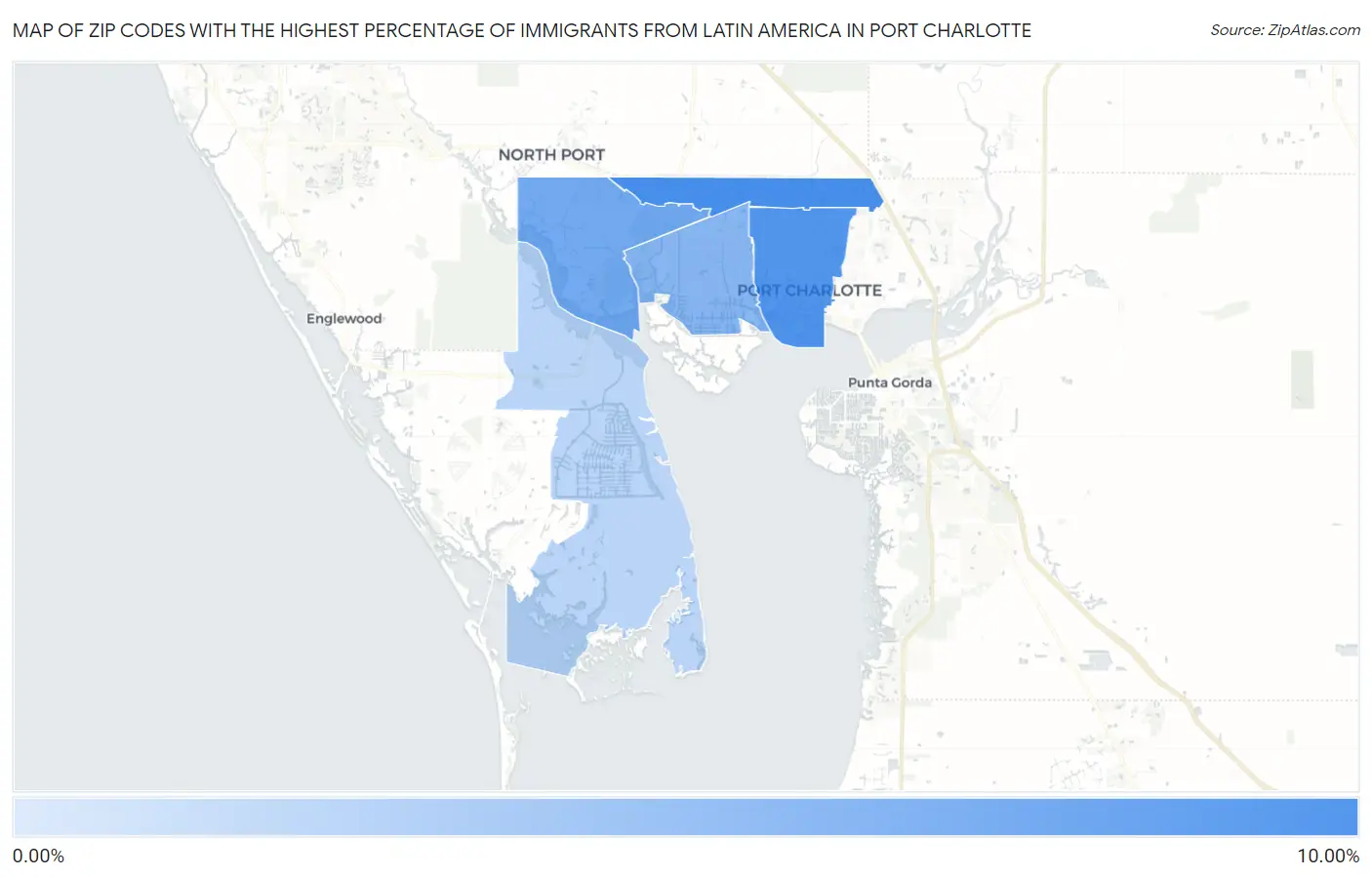 Zip Codes with the Highest Percentage of Immigrants from Latin America in Port Charlotte Map