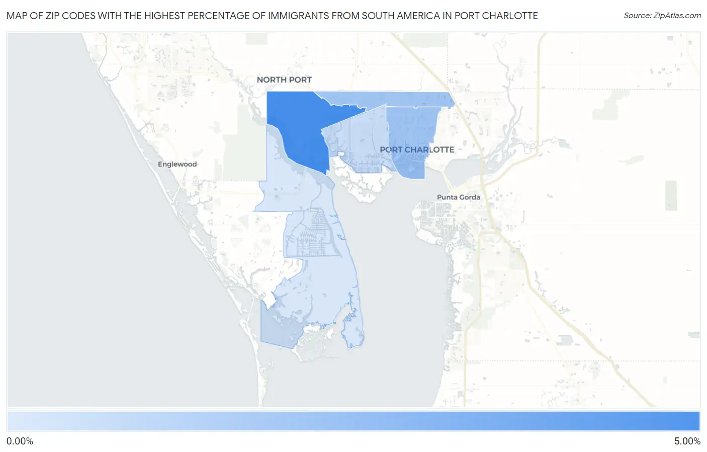 Zip Codes with the Highest Percentage of Immigrants from South America in Port Charlotte Map