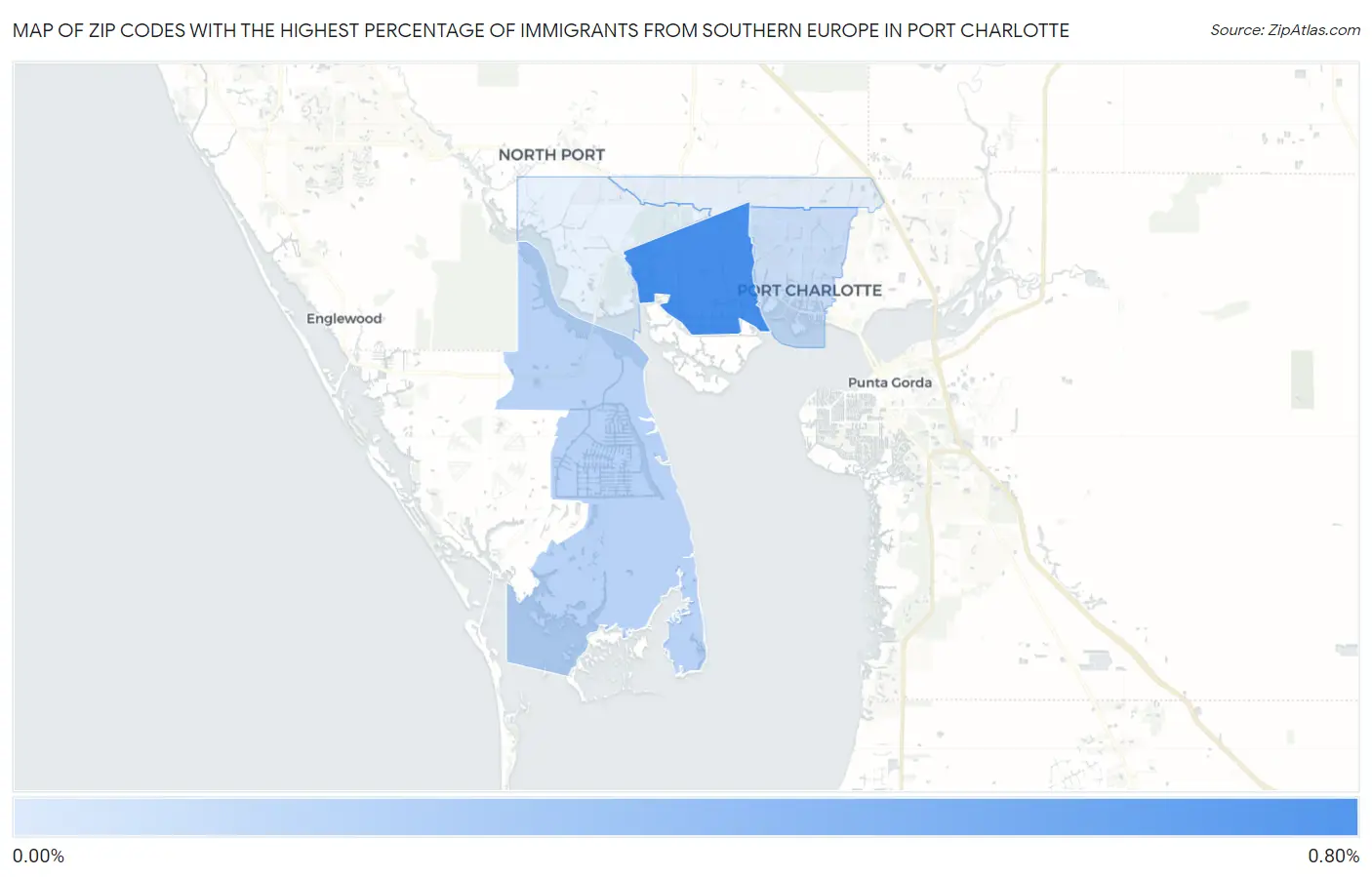 Zip Codes with the Highest Percentage of Immigrants from Southern Europe in Port Charlotte Map