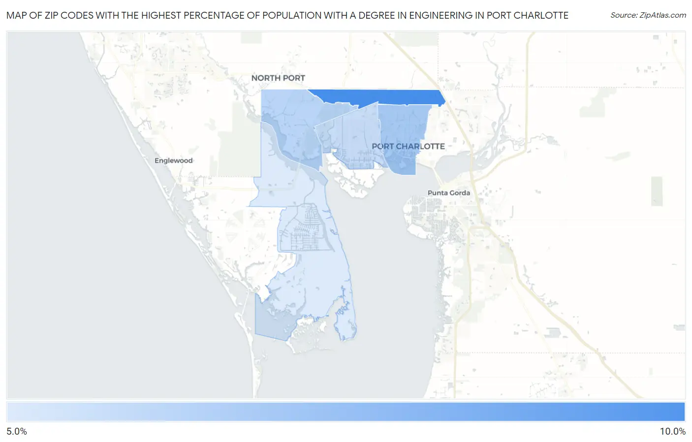 Zip Codes with the Highest Percentage of Population with a Degree in Engineering in Port Charlotte Map