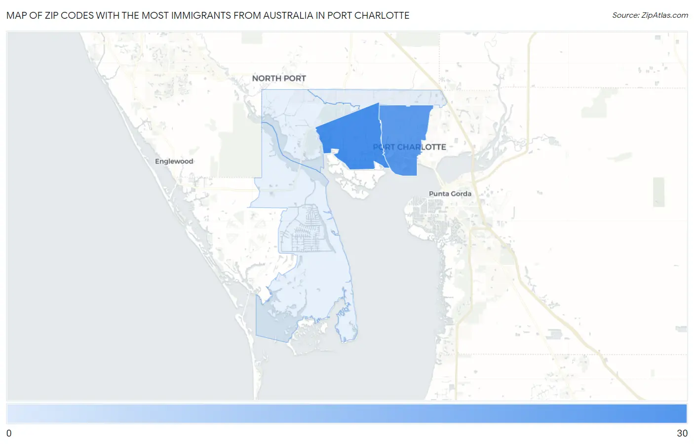 Zip Codes with the Most Immigrants from Australia in Port Charlotte Map