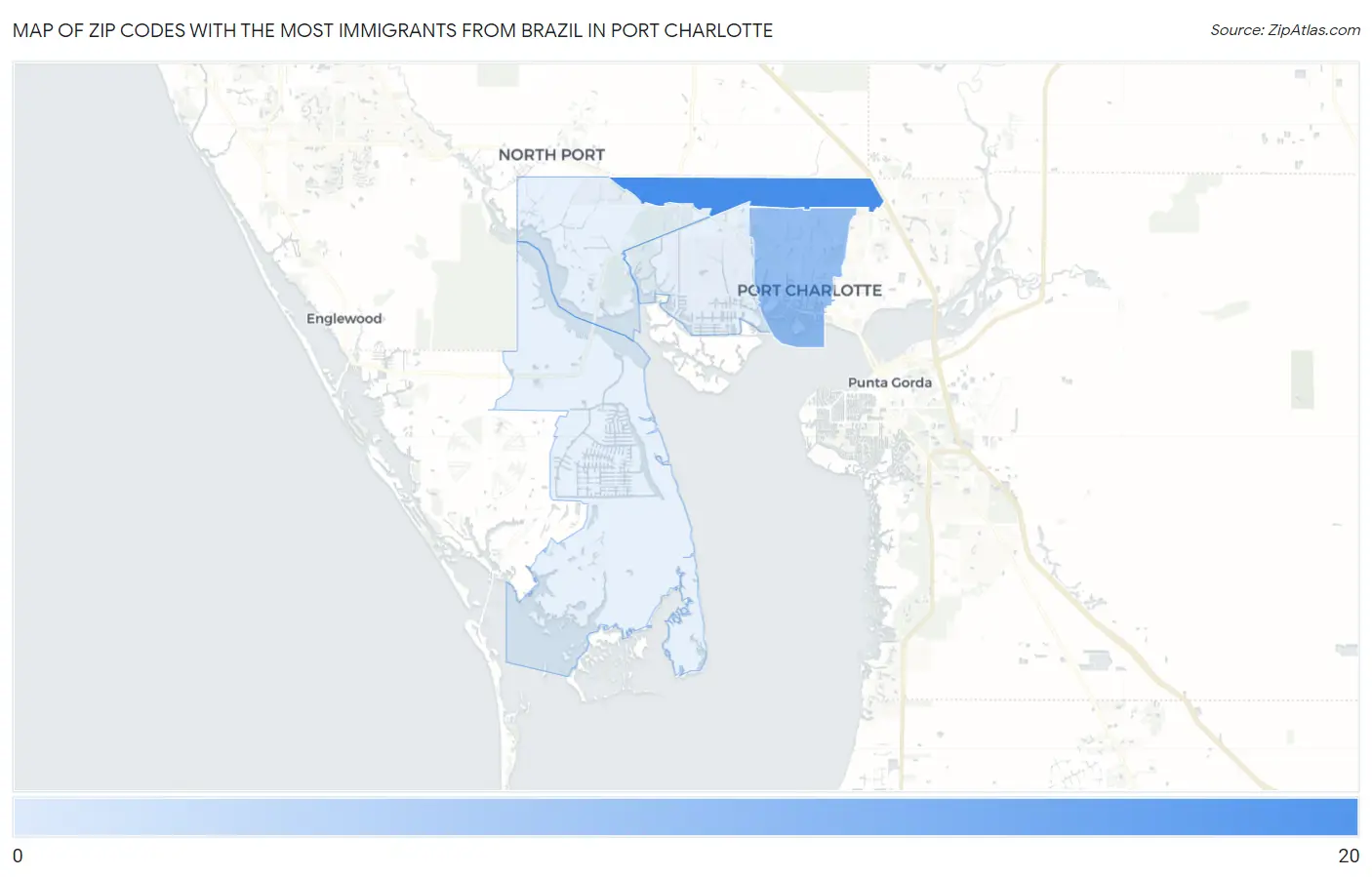 Zip Codes with the Most Immigrants from Brazil in Port Charlotte Map
