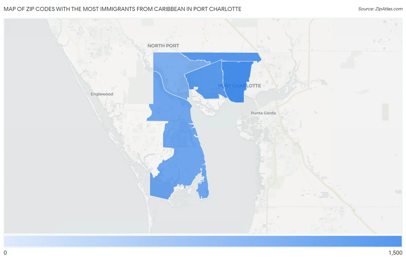 Zip Codes with the Most Immigrants from Caribbean in Port Charlotte Map