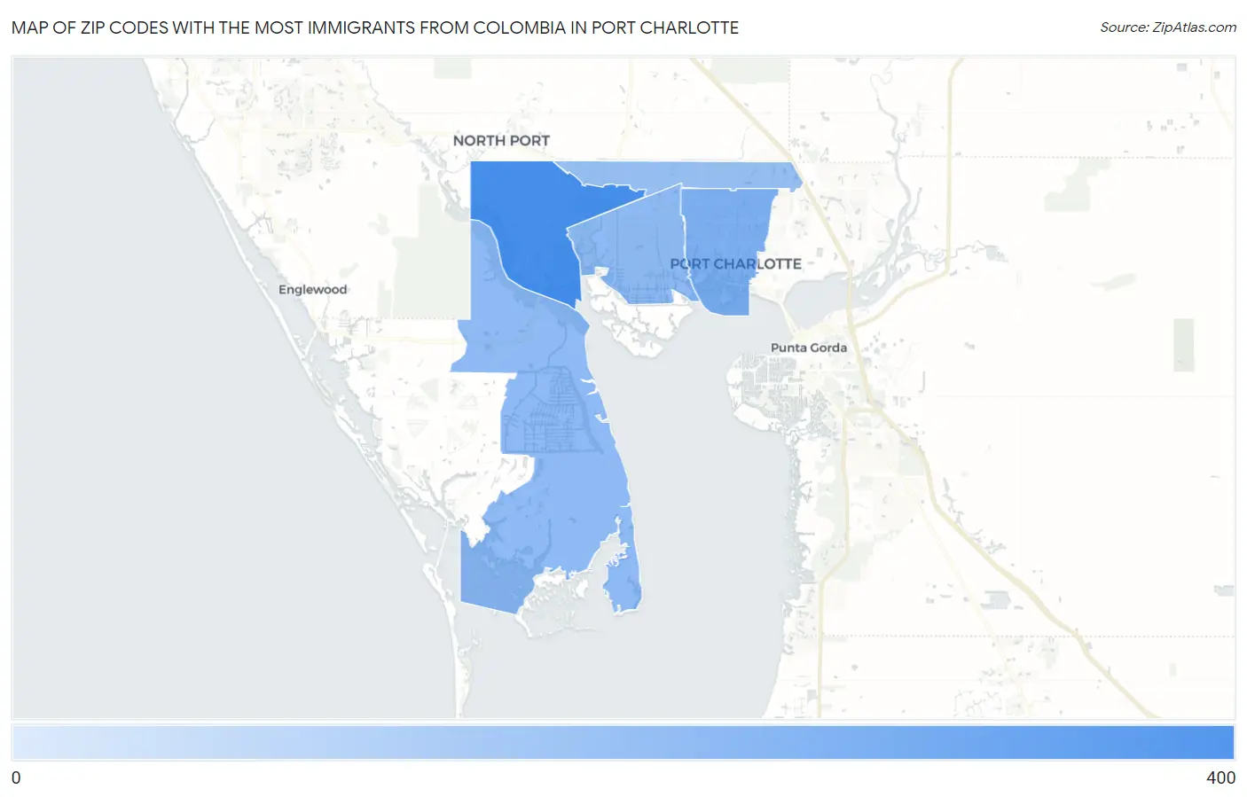 Zip Codes with the Most Immigrants from Colombia in Port Charlotte Map