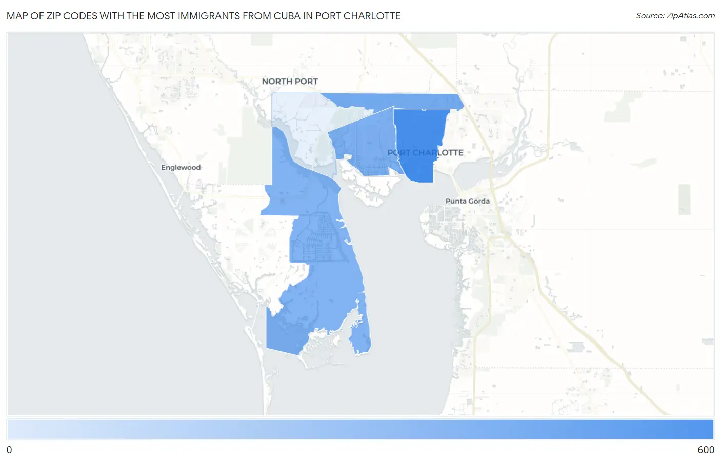 Zip Codes with the Most Immigrants from Cuba in Port Charlotte Map