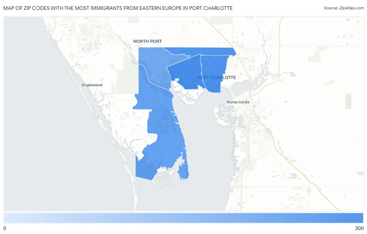 Zip Codes with the Most Immigrants from Eastern Europe in Port Charlotte Map